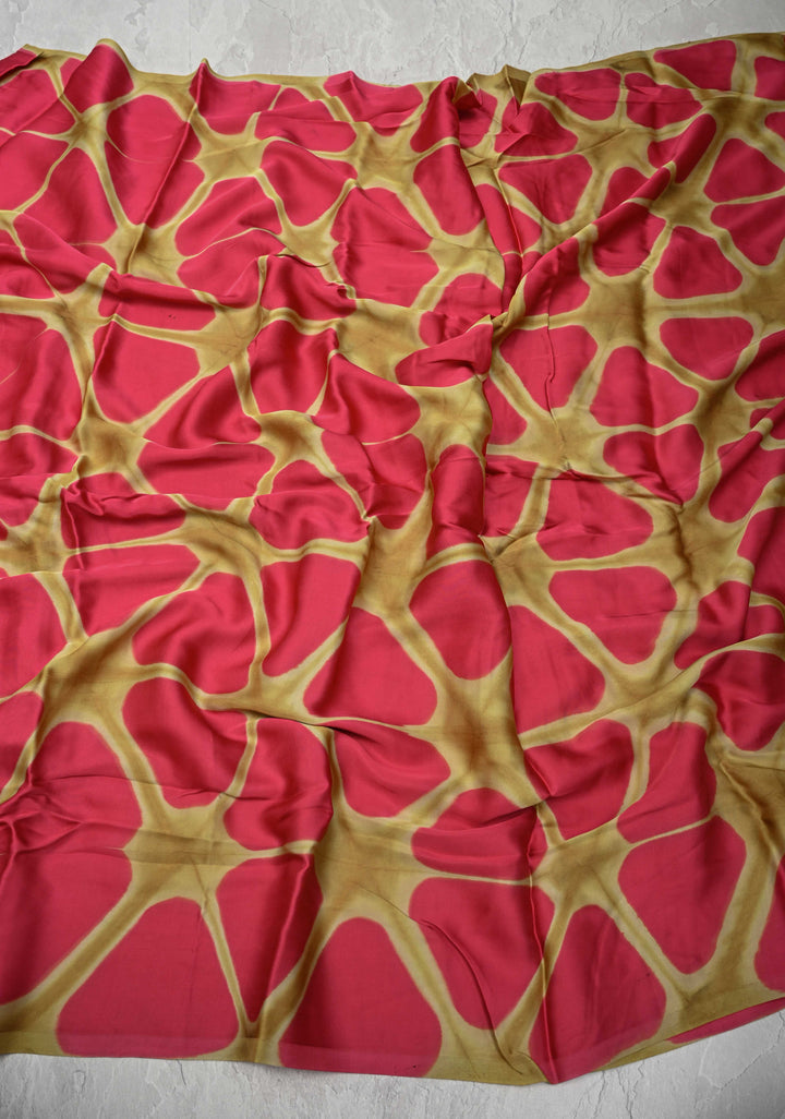 Sand Brown Modal Silk Saree with clamp dye and and Ajrakh Screen Print Pallu