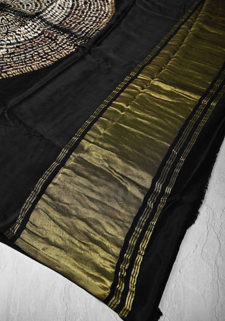 Black Modal Silk Saree with Mandala Design