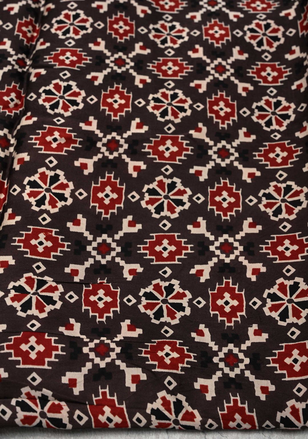 Dark Brown Modal Silk Saree with clamp dye and and Ajrakh Screen Print Pallu