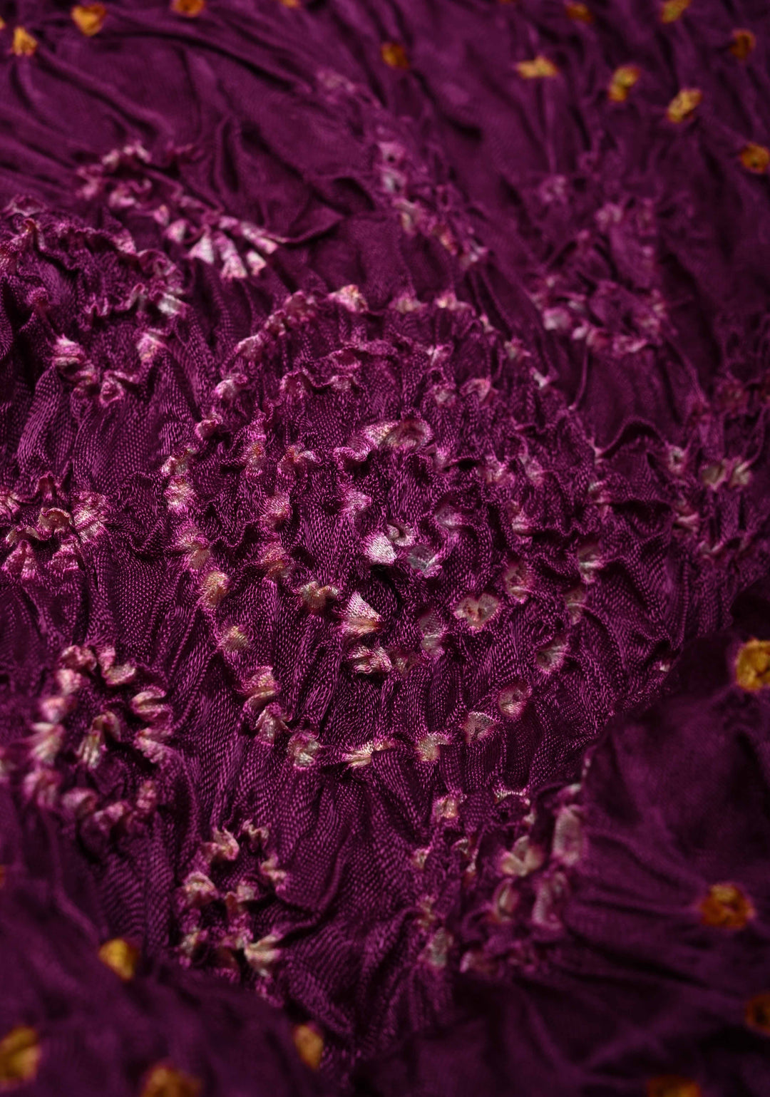 Purple Sarkam Bandhej on Art Silk Saree with Gharchola Design and Crushed Pallu