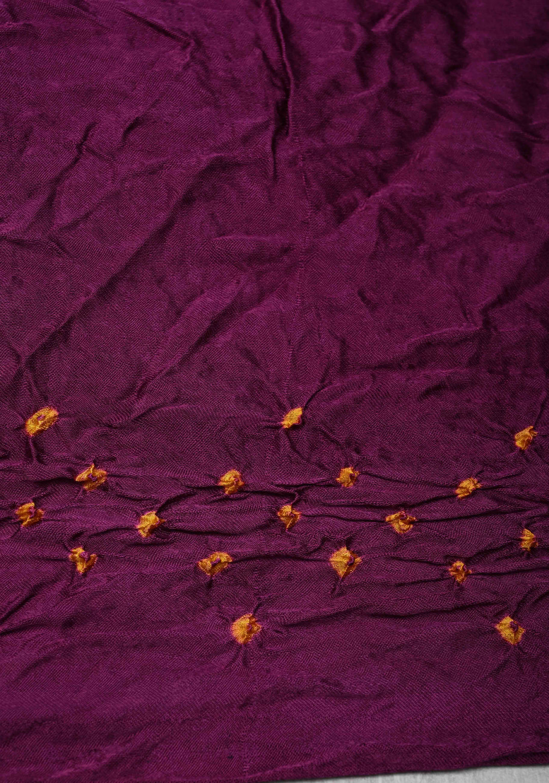 Purple Sarkam Bandhej on Art Silk Saree with Gharchola Design and Crushed Pallu