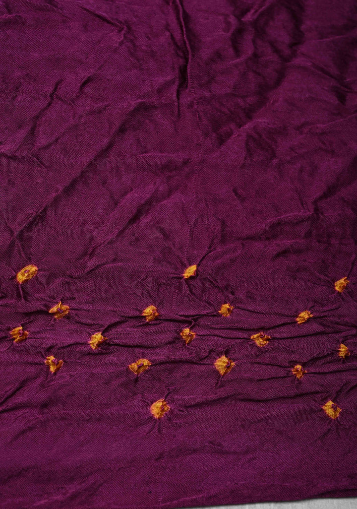 Purple Sarkam Bandhej on Art Silk Saree with Gharchola Design and Crushed Pallu