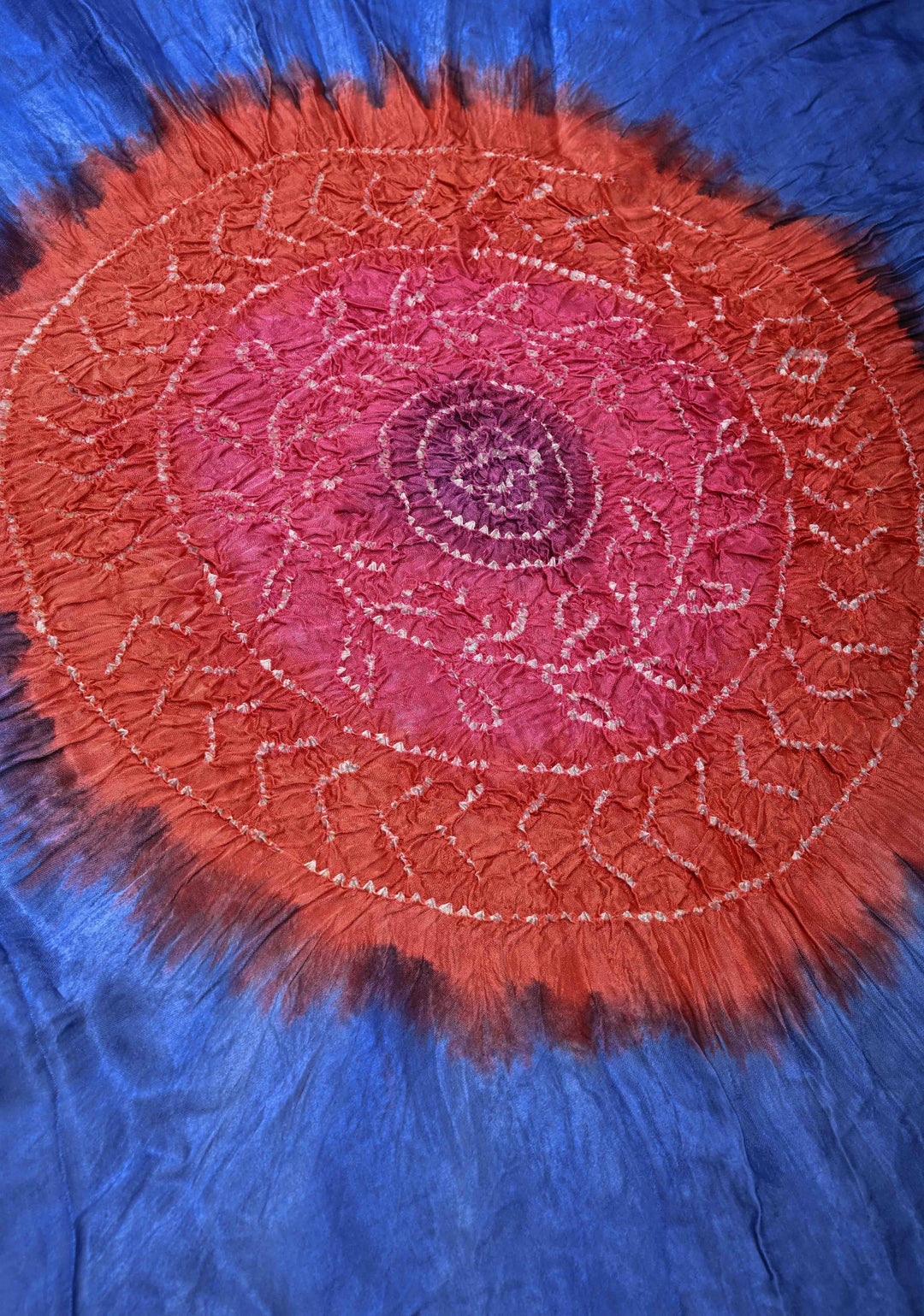 Dark Periwinkle Hand Shibori Mandala Dye and Bandhej Design on Modal Silk Saree with Satharangi  Pallu