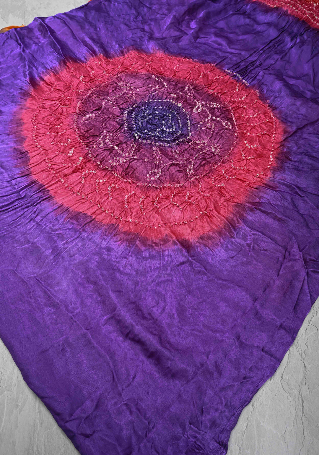 Purple Hand Shibori Mandala Dye and Bandhej Design on Modal Silk Saree with crushed Pallu