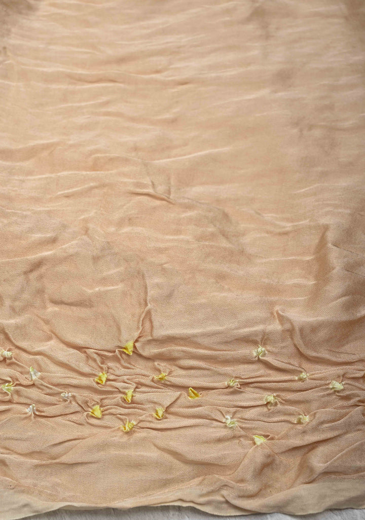 Beige Modal Silk Saree with Sarkam Bandhej with crushed Pallu