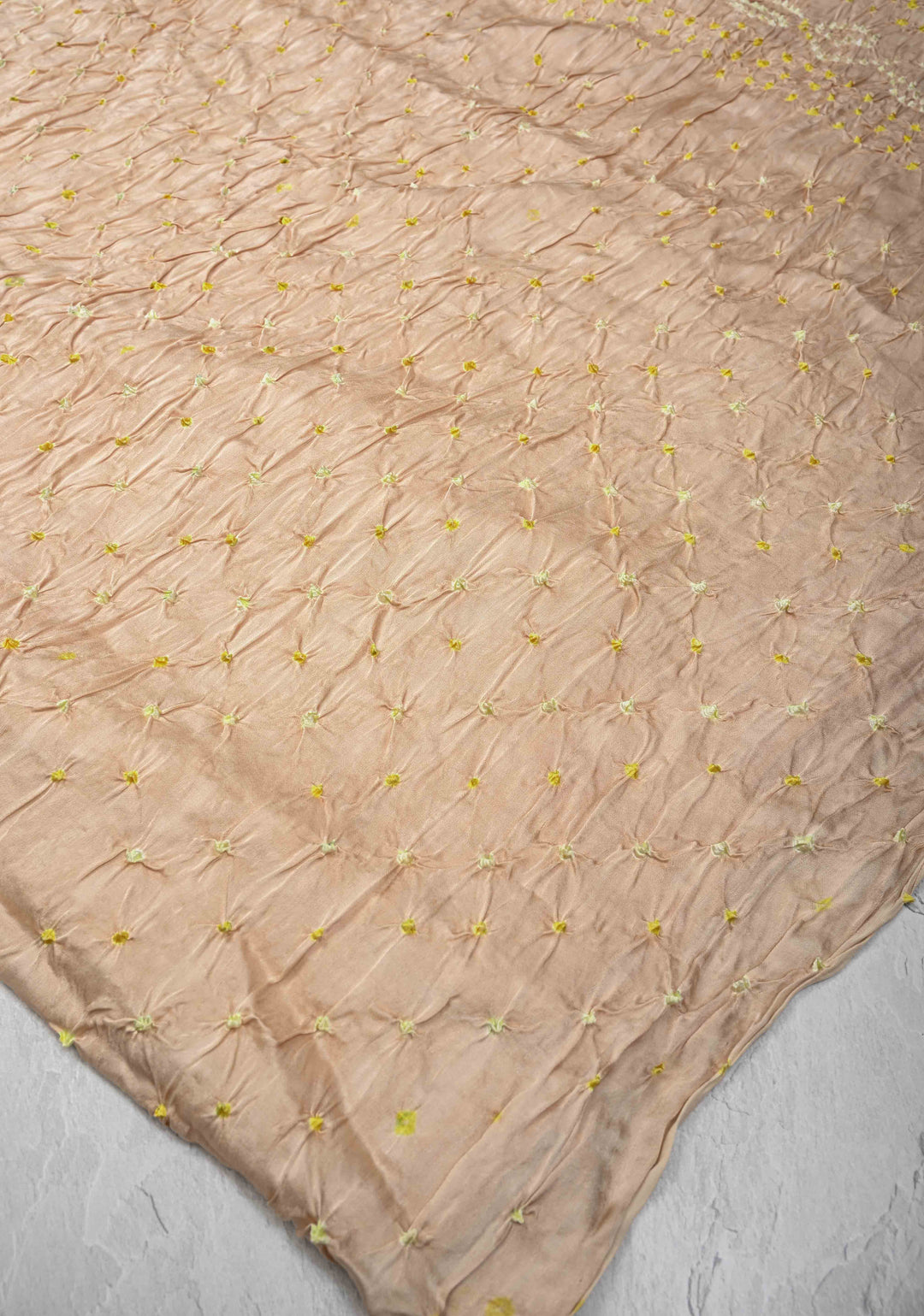 Beige Modal Silk Saree with Sarkam Bandhej with crushed Pallu