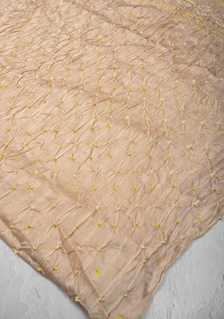 Beige Modal Silk Saree with Sarkam Bandhej with crushed Pallu