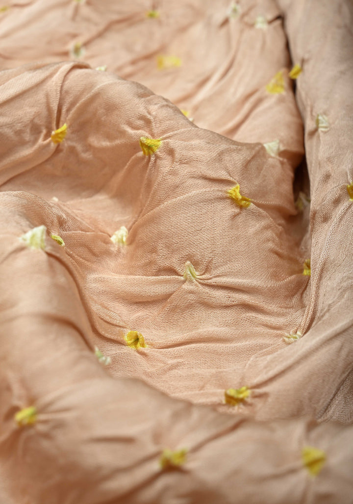 Beige Modal Silk Saree with Sarkam Bandhej with crushed Pallu