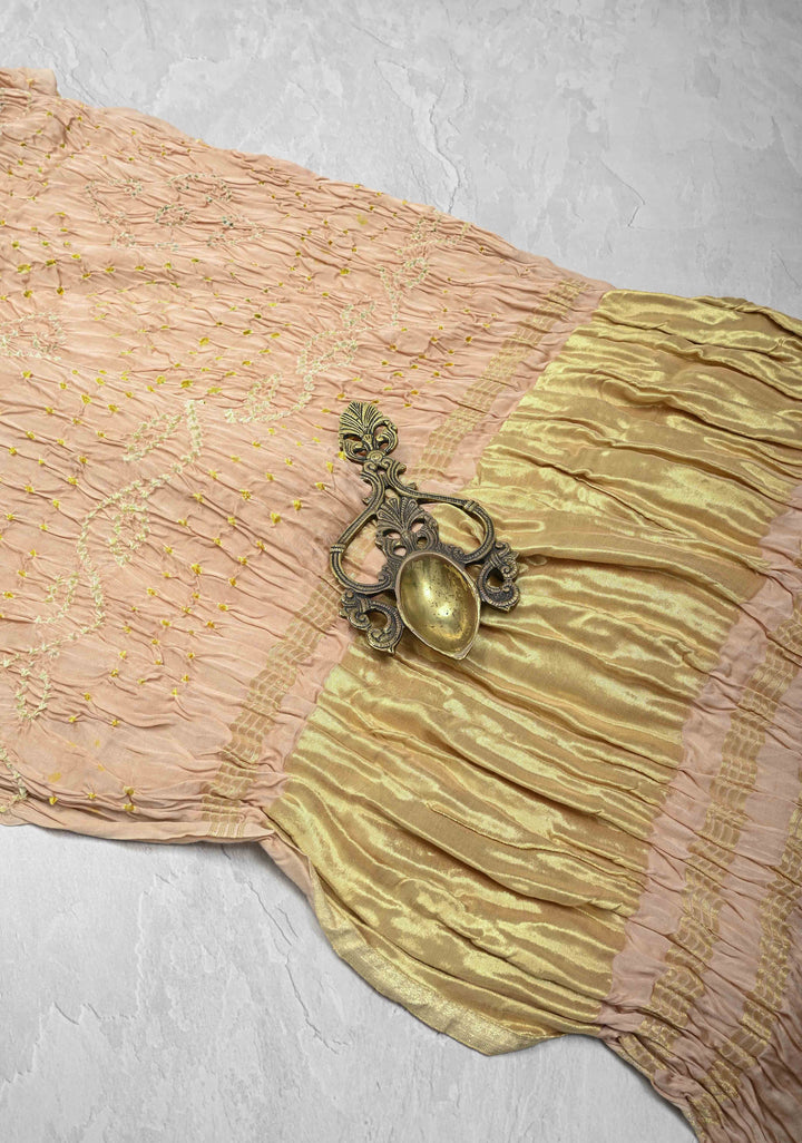 Beige Modal Silk Saree with Sarkam Bandhej with crushed Pallu