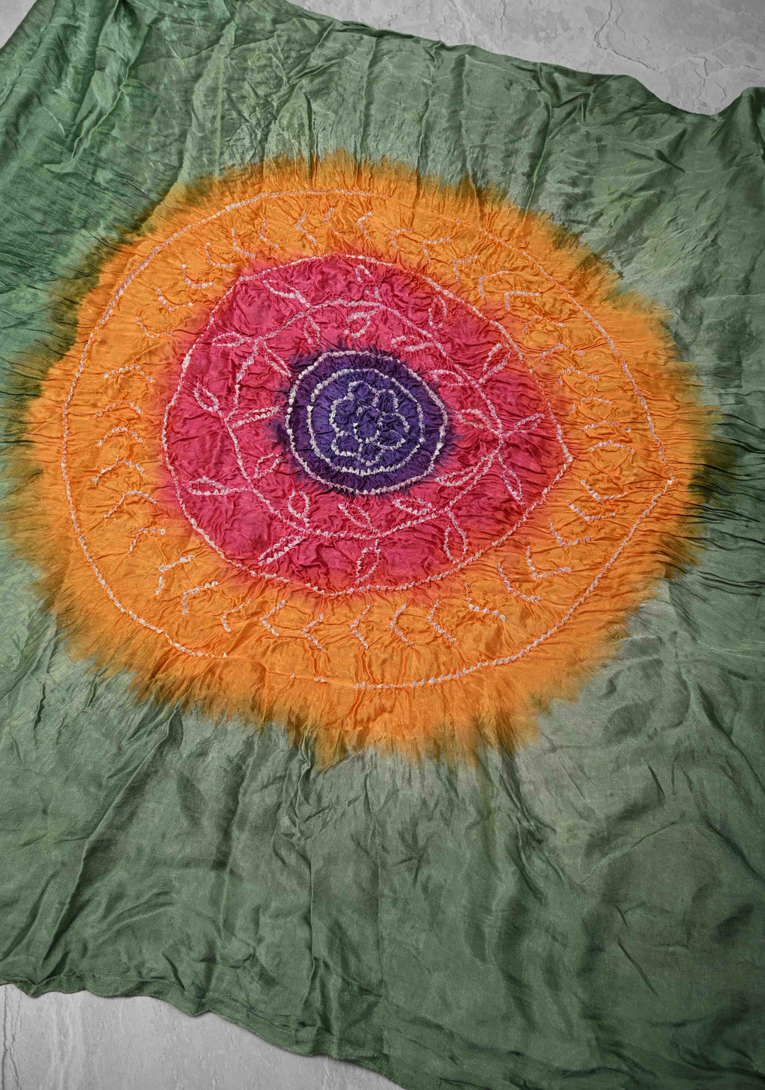 Green Hand Shibori Dye and Bandhej Design on Modal Silk Saree with Satharangi Pallu