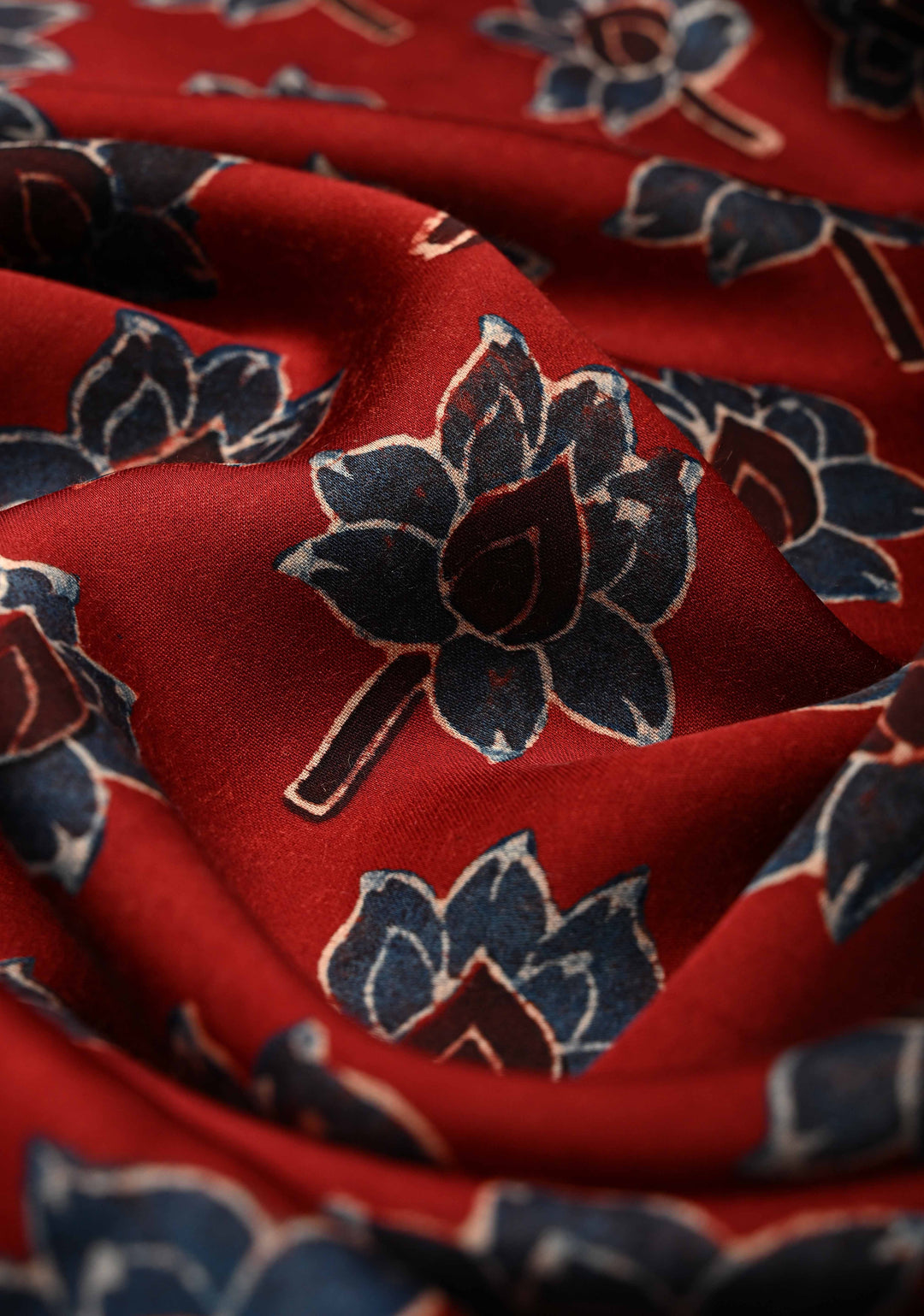 Red Ajrakh Hand Block Print on Modal Silk Saree