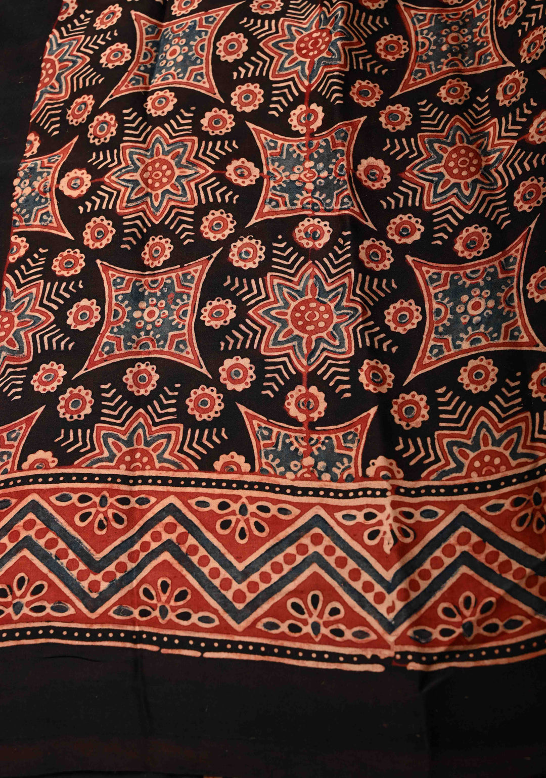 Blue Ajrakh Hand Block Print on Modal Silk Saree