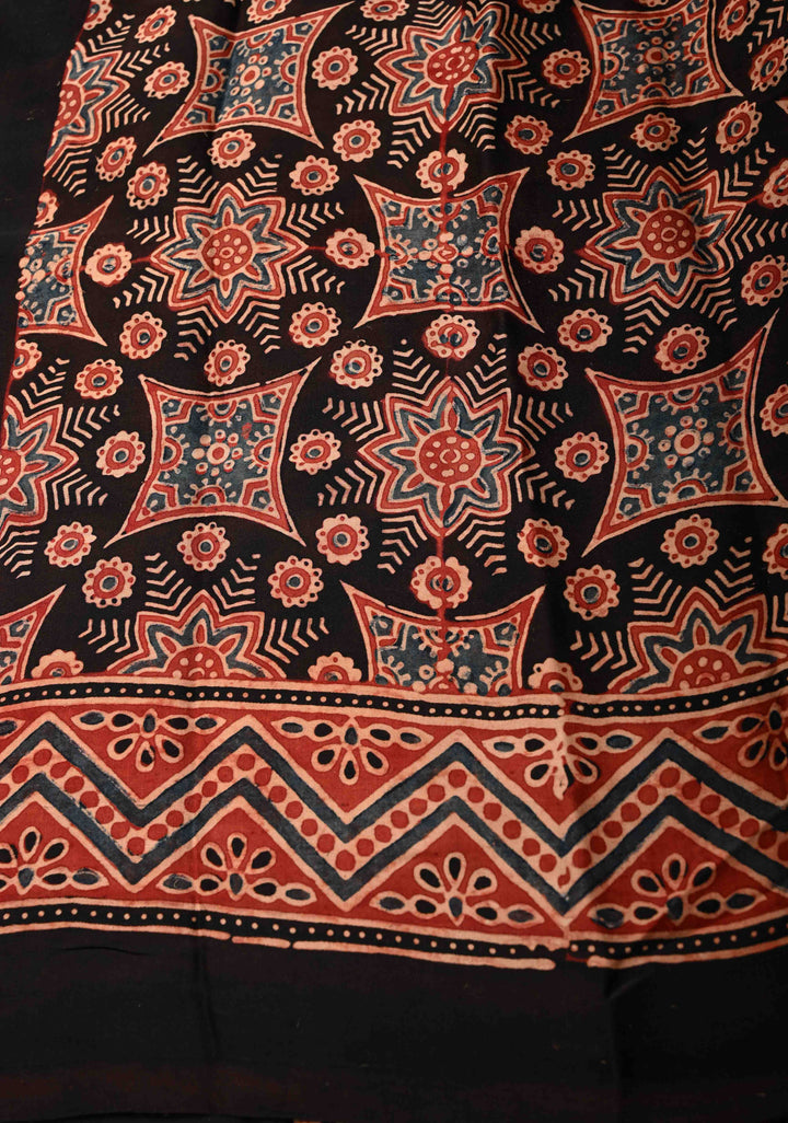 Blue Ajrakh Hand Block Print on Modal Silk Saree