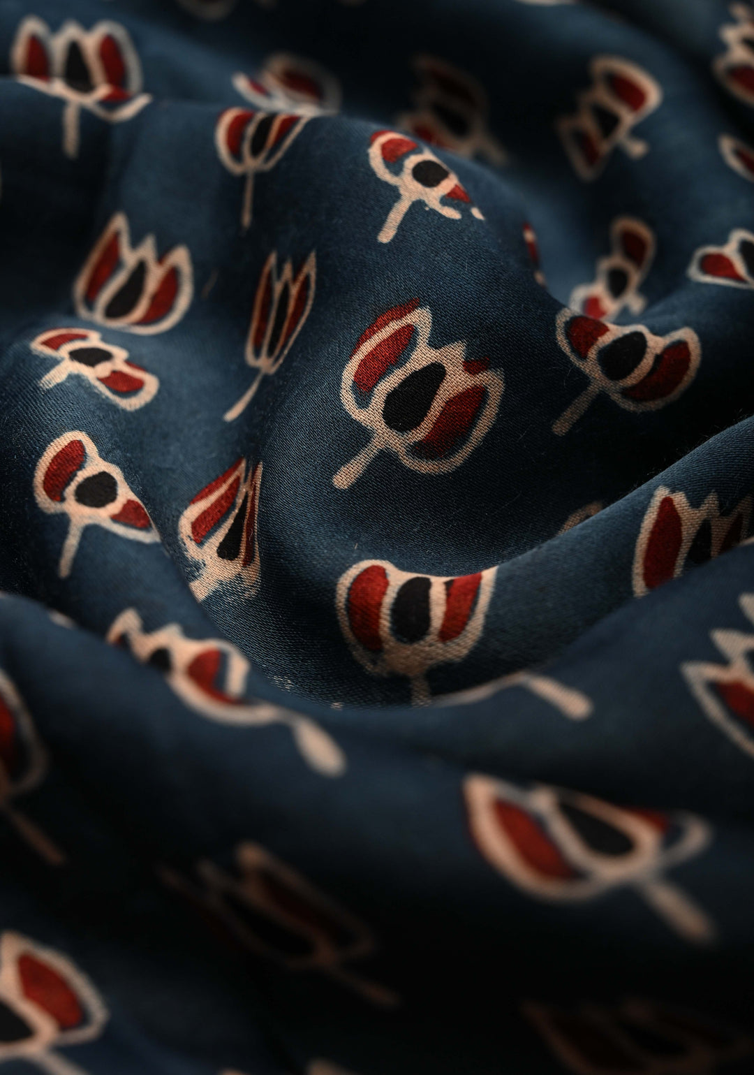 Blue Ajrakh Hand Block Print on Modal Silk Saree