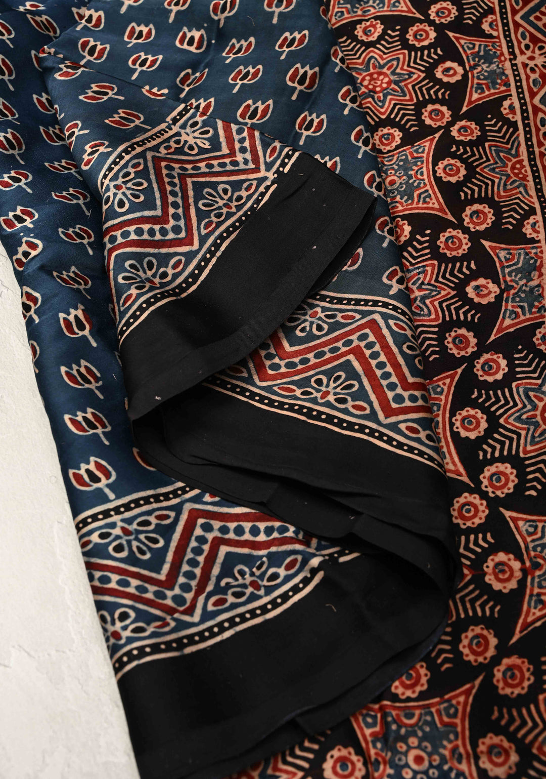 Blue Ajrakh Hand Block Print on Modal Silk Saree