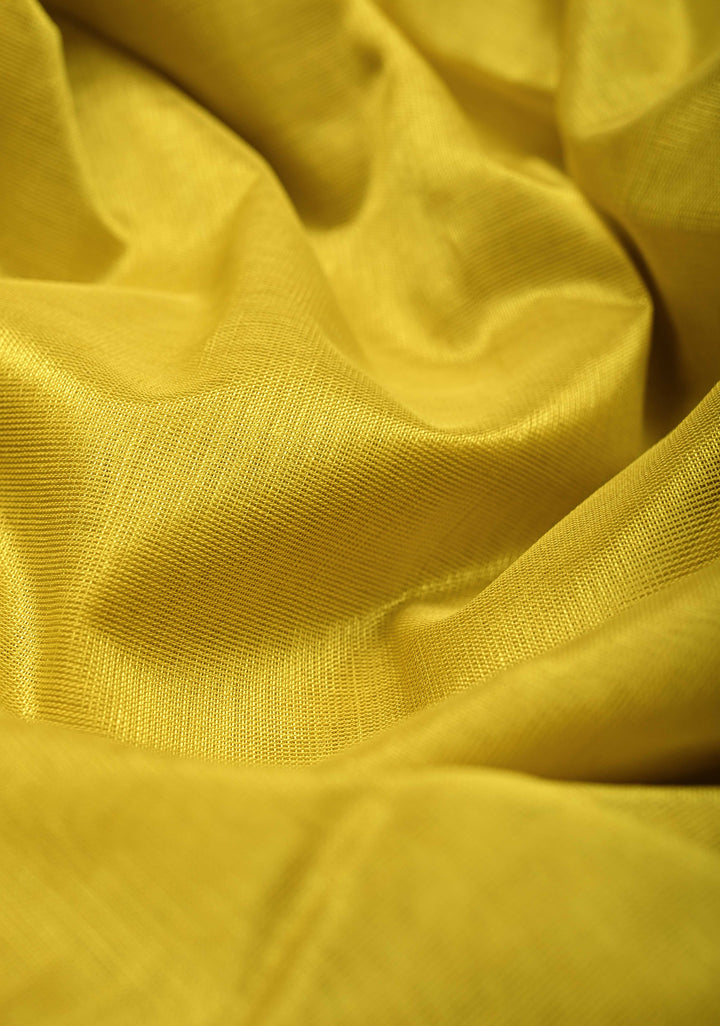 Musturd Yellow Handwoven Mangalagiri Silk Cotton Saree with Wide Silver Zari Border