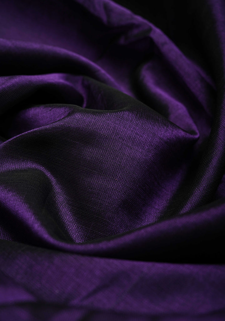 Eggplant Purple Handwoven Mangalagiri Silk Cotton Saree with Wide Silver Zari Border
