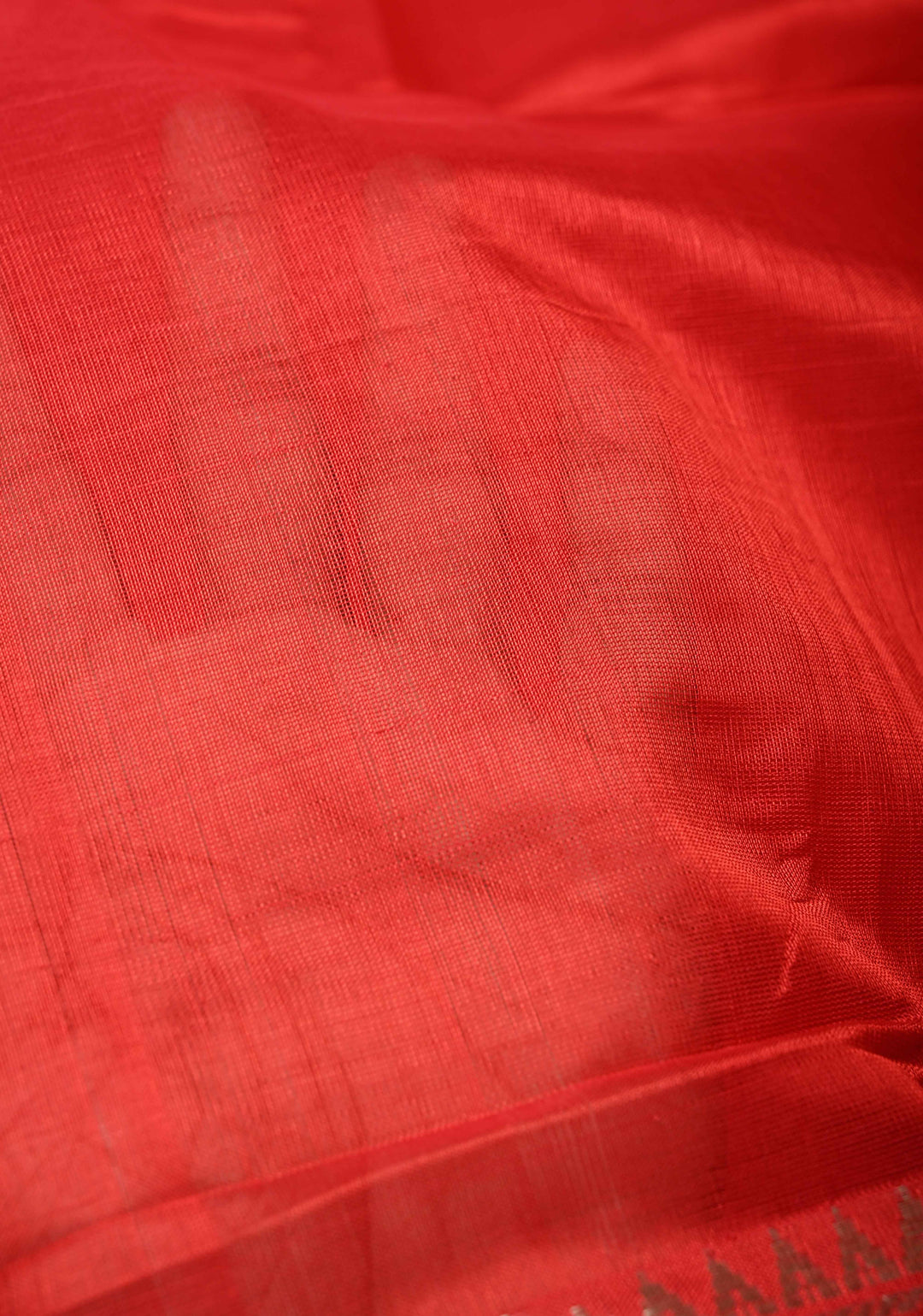 Bright Red Handwoven Mangalagiri Silk Cotton Saree with Wide Silver Zari Border