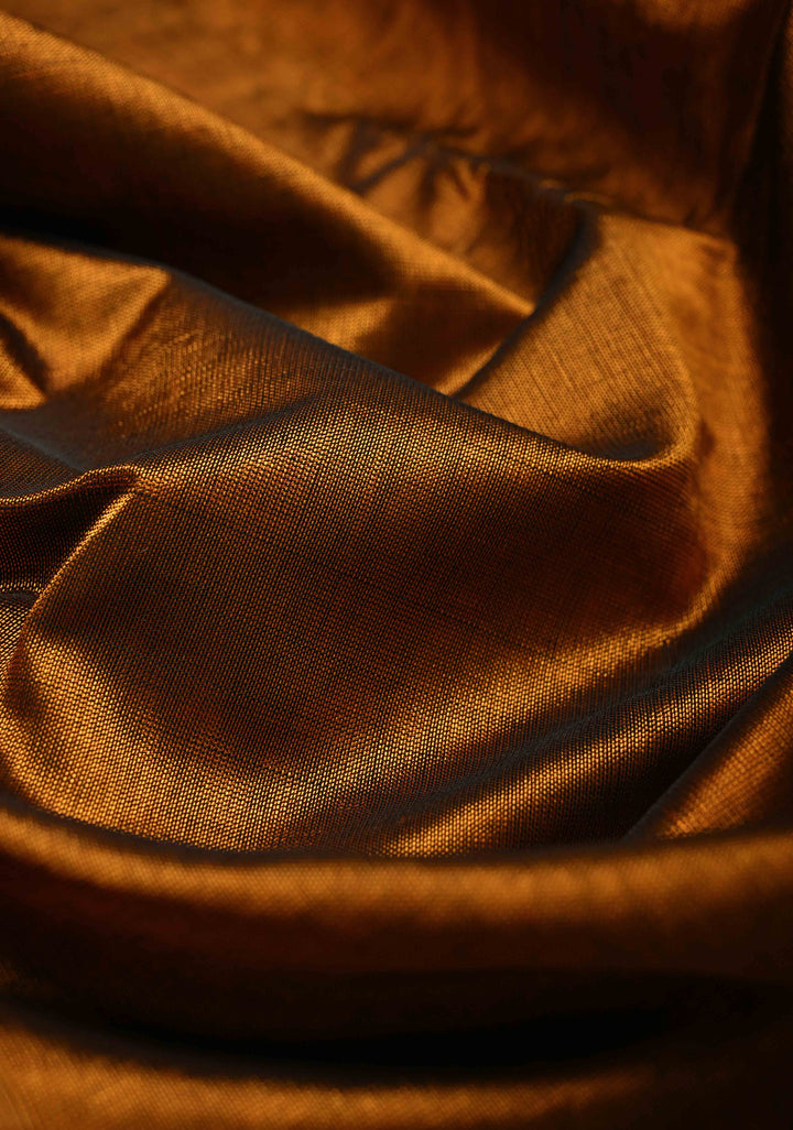 Copper Brown Dual Tone Handwoven Mangalagiri Silk Cotton Saree with Wide Silver Zari Border