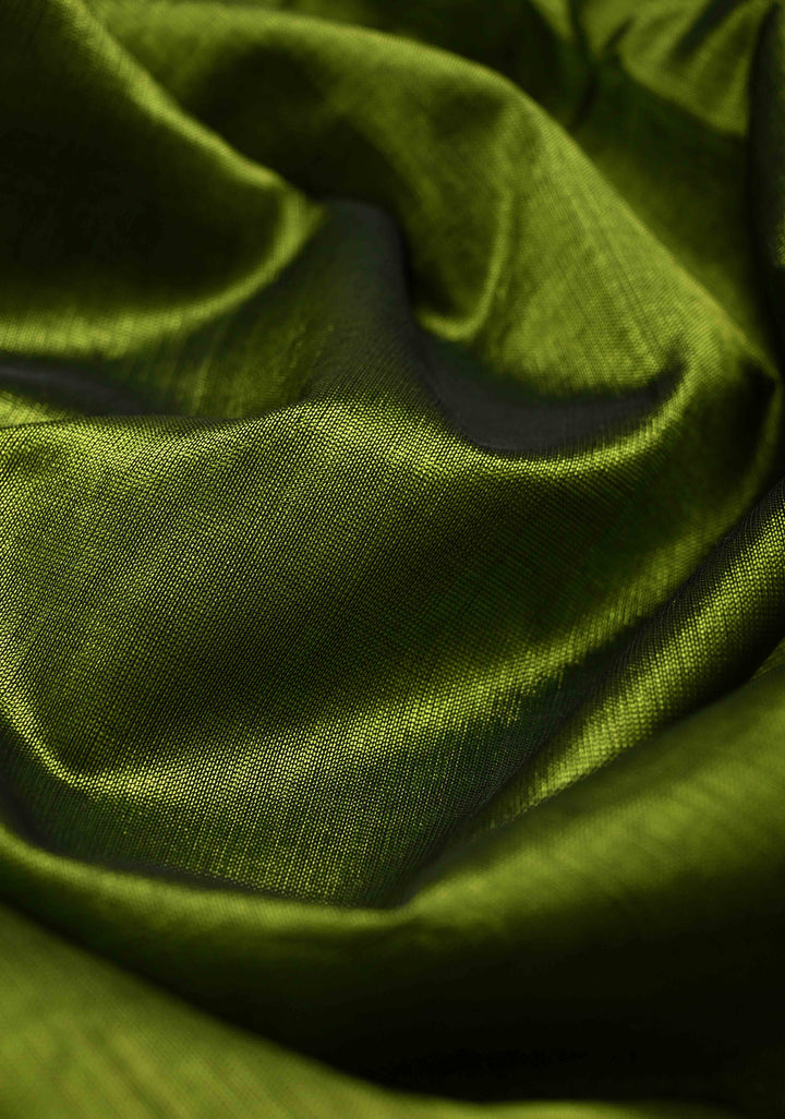 Parrot Green Handwoven Mangalagiri Silk Cotton Saree with Wide Silver Zari Border