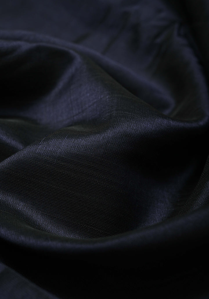 Midnight Blue Handwoven Mangalagiri Silk Cotton Saree with Wide Silver Zari Border