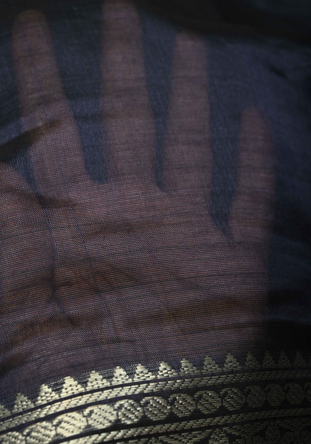 Midnight Blue Handwoven Mangalagiri Silk Cotton Saree with Wide Silver Zari Border