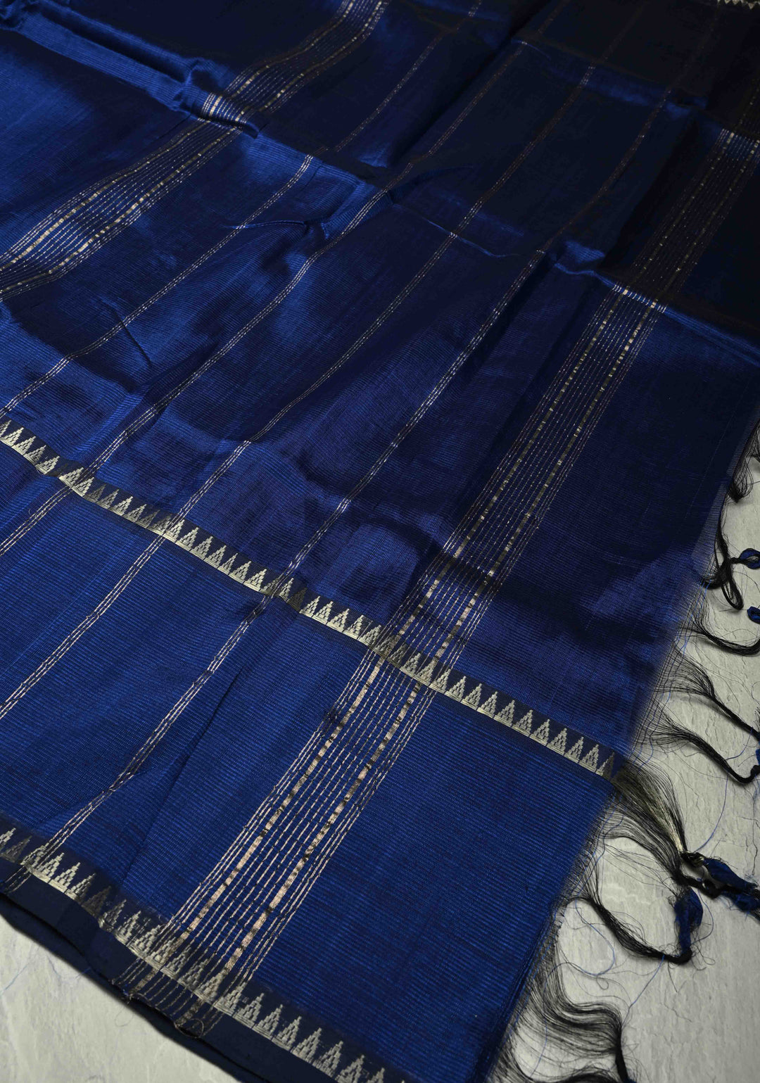 Royal Blue Handwoven Mangalagiri Silk Cotton Saree with Temple Wide Zari Border