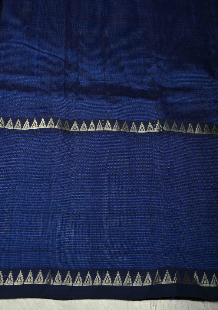 Royal Blue Handwoven Mangalagiri Silk Cotton Saree with Temple Wide Zari Border