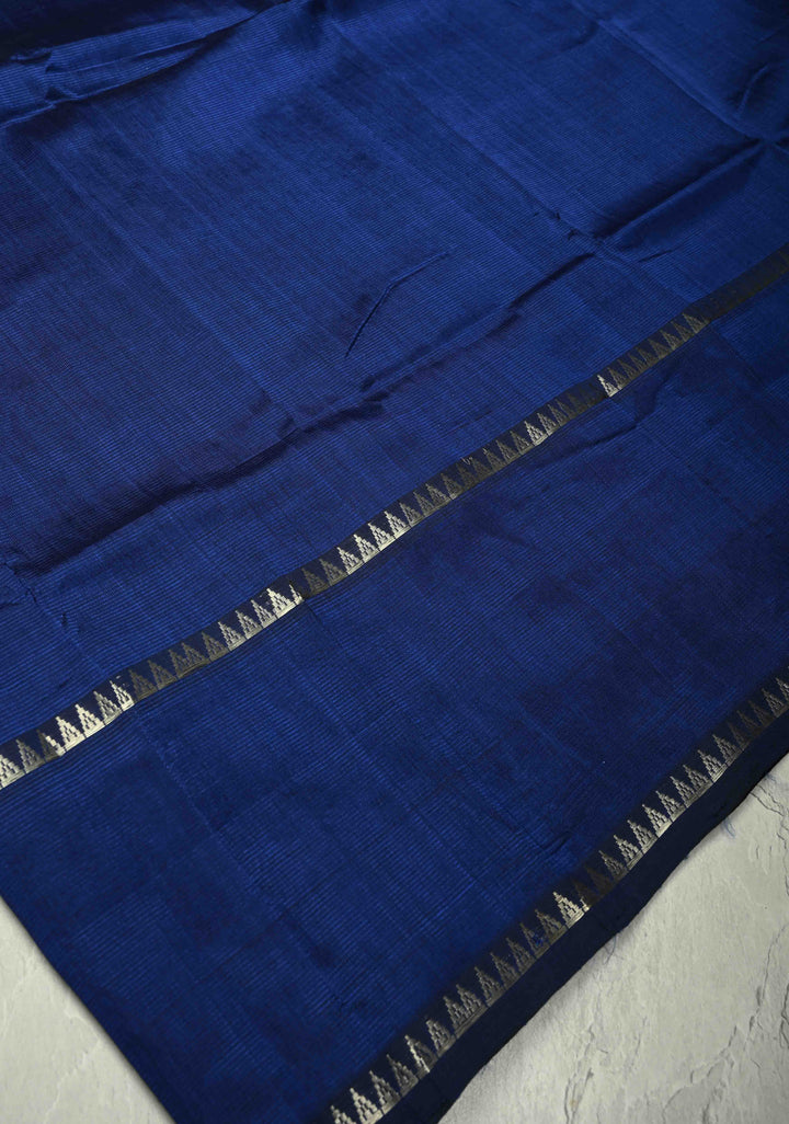Royal Blue Handwoven Mangalagiri Silk Cotton Saree with Temple Wide Zari Border
