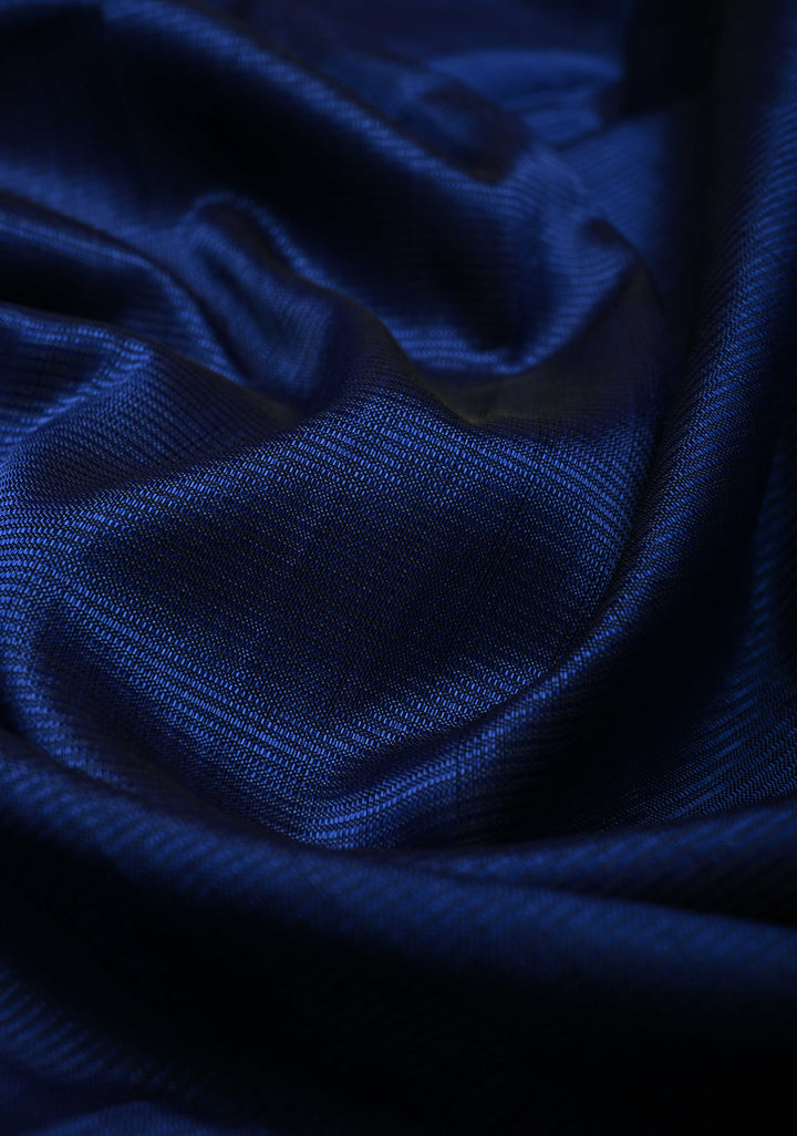 Royal Blue Handwoven Mangalagiri Silk Cotton Saree with Temple Wide Zari Border
