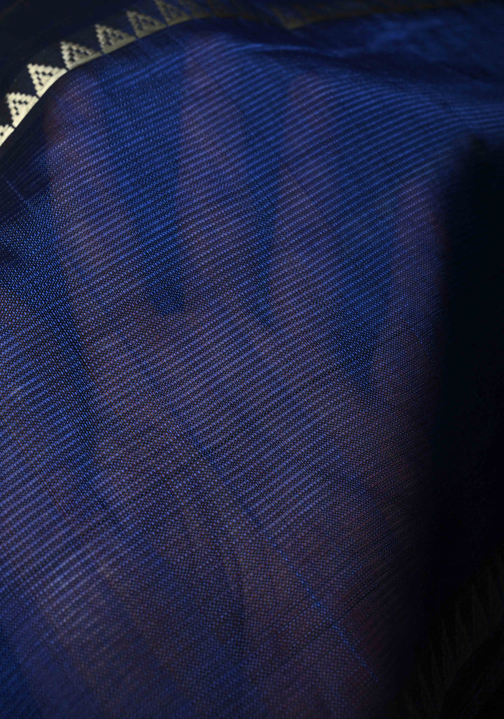 Royal Blue Handwoven Mangalagiri Silk Cotton Saree with Temple Wide Zari Border
