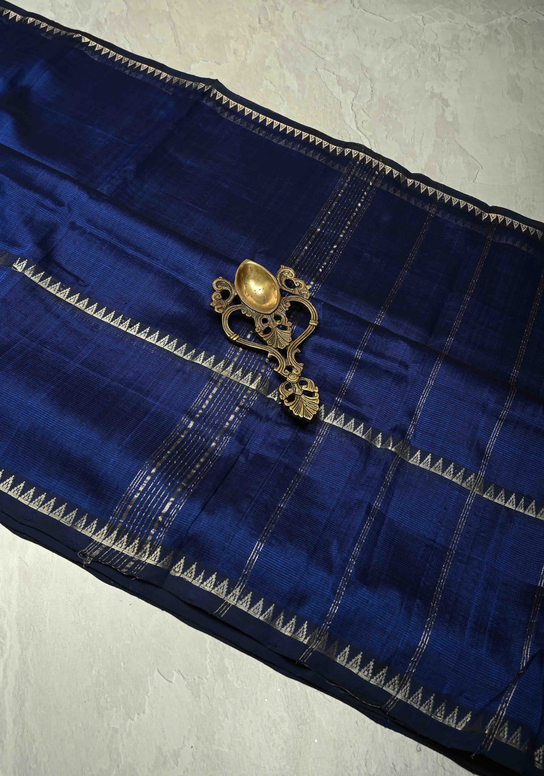 Royal Blue Handwoven Mangalagiri Silk Cotton Saree with Temple Wide Zari Border