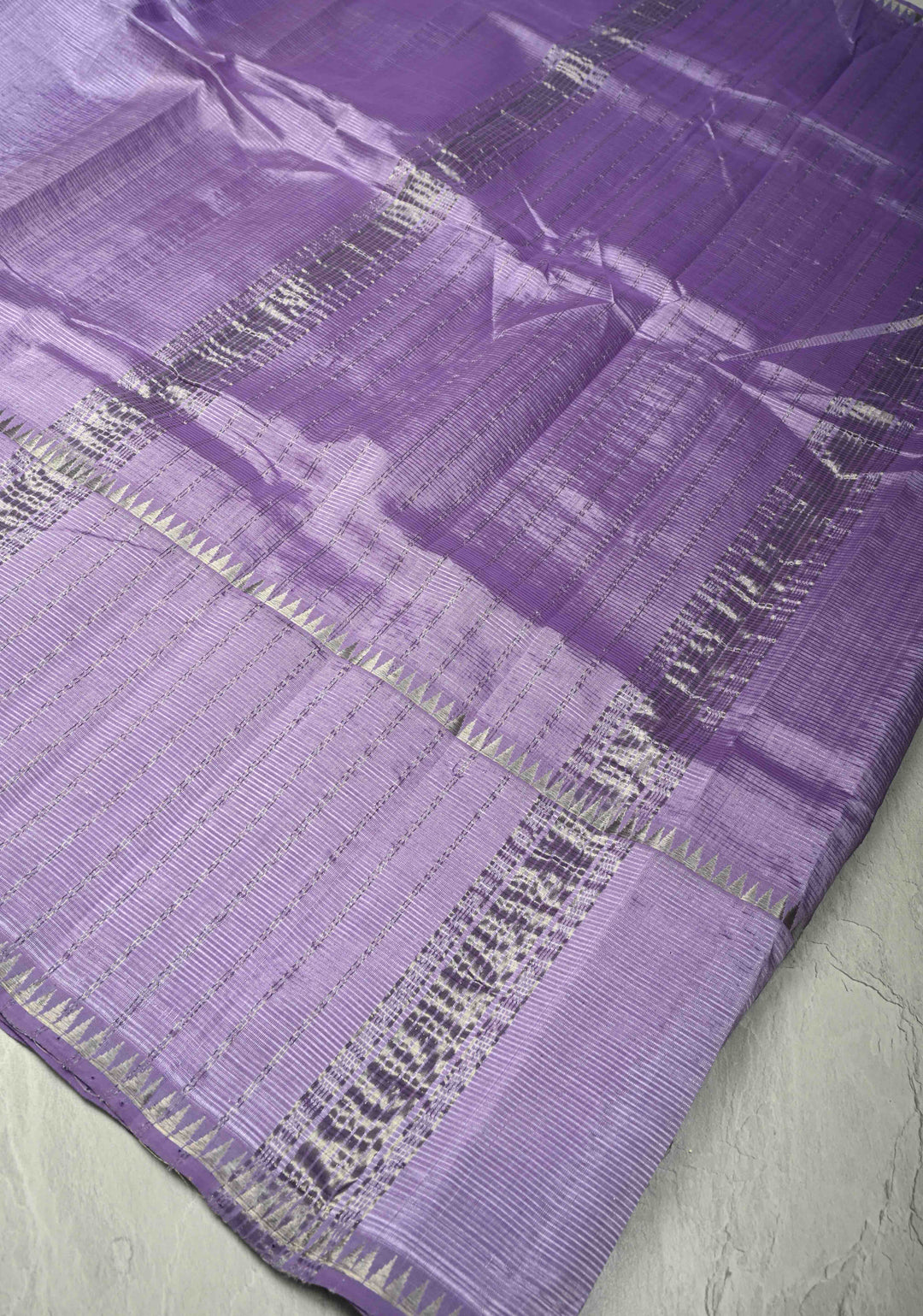 Lavender Handwoven Mangalagiri Silk Cotton Saree with Temple Wide Zari Border