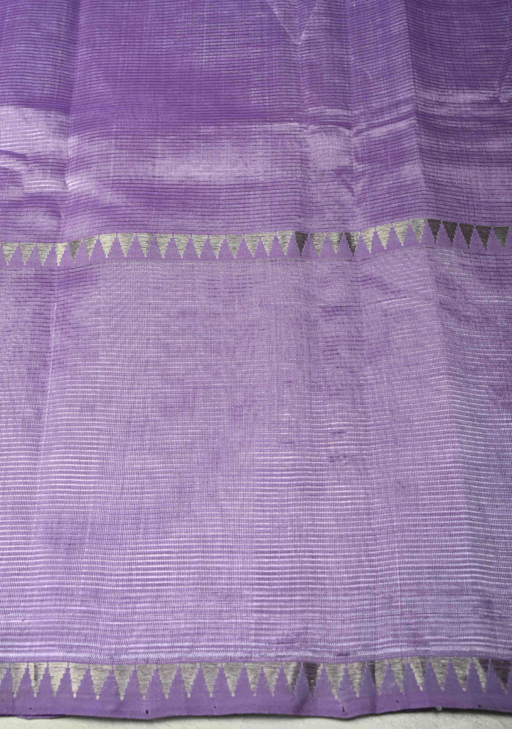 Lavender Handwoven Mangalagiri Silk Cotton Saree with Temple Wide Zari Border