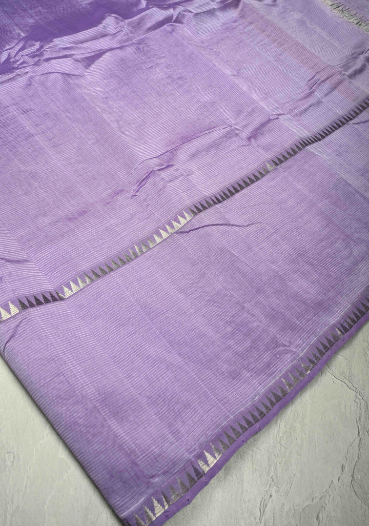 Lavender Handwoven Mangalagiri Silk Cotton Saree with Temple Wide Zari Border