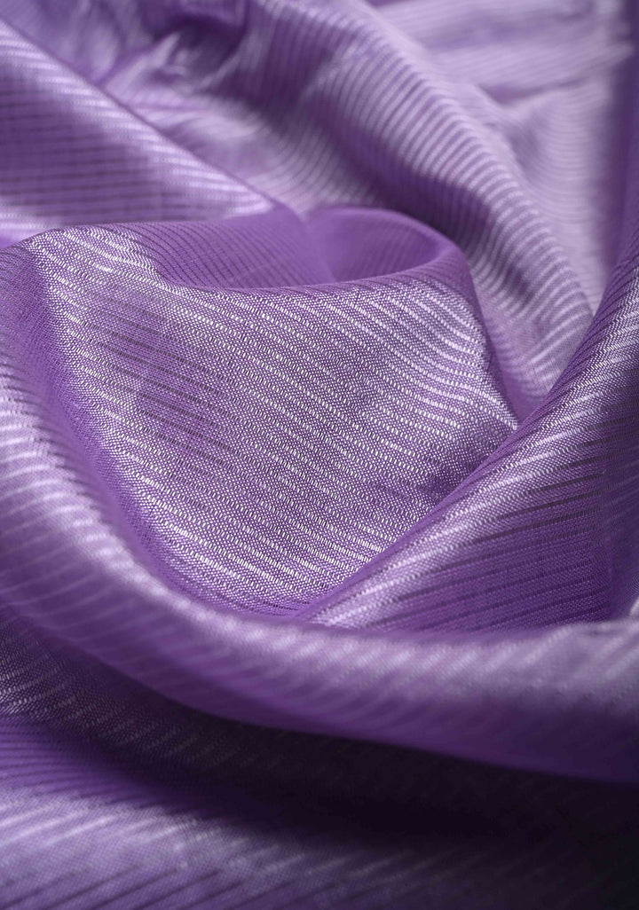 Lavender Handwoven Mangalagiri Silk Cotton Saree with Temple Wide Zari Border