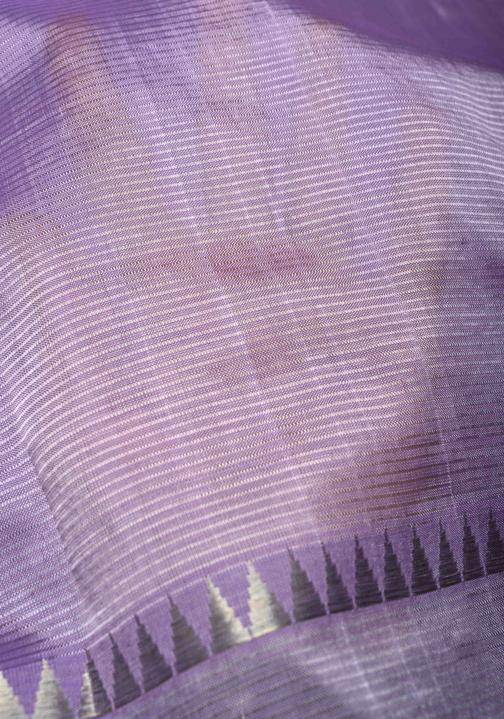 Lavender Handwoven Mangalagiri Silk Cotton Saree with Temple Wide Zari Border