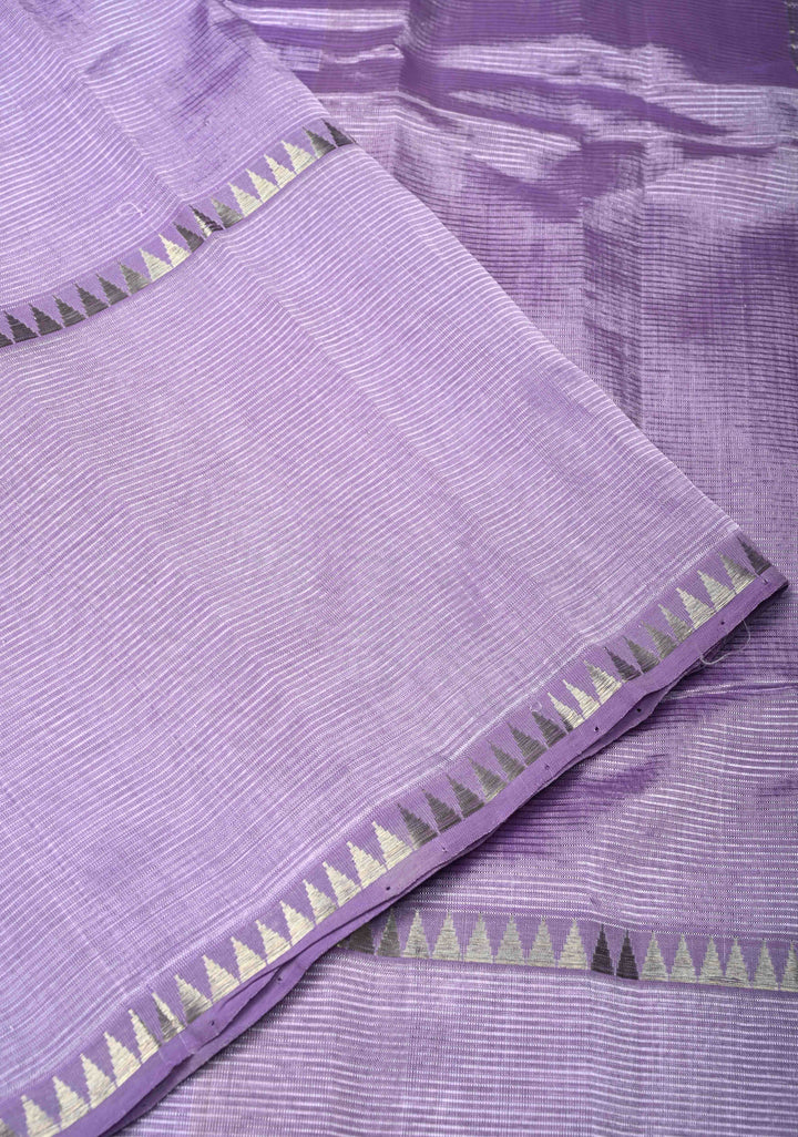 Lavender Handwoven Mangalagiri Silk Cotton Saree with Temple Wide Zari Border