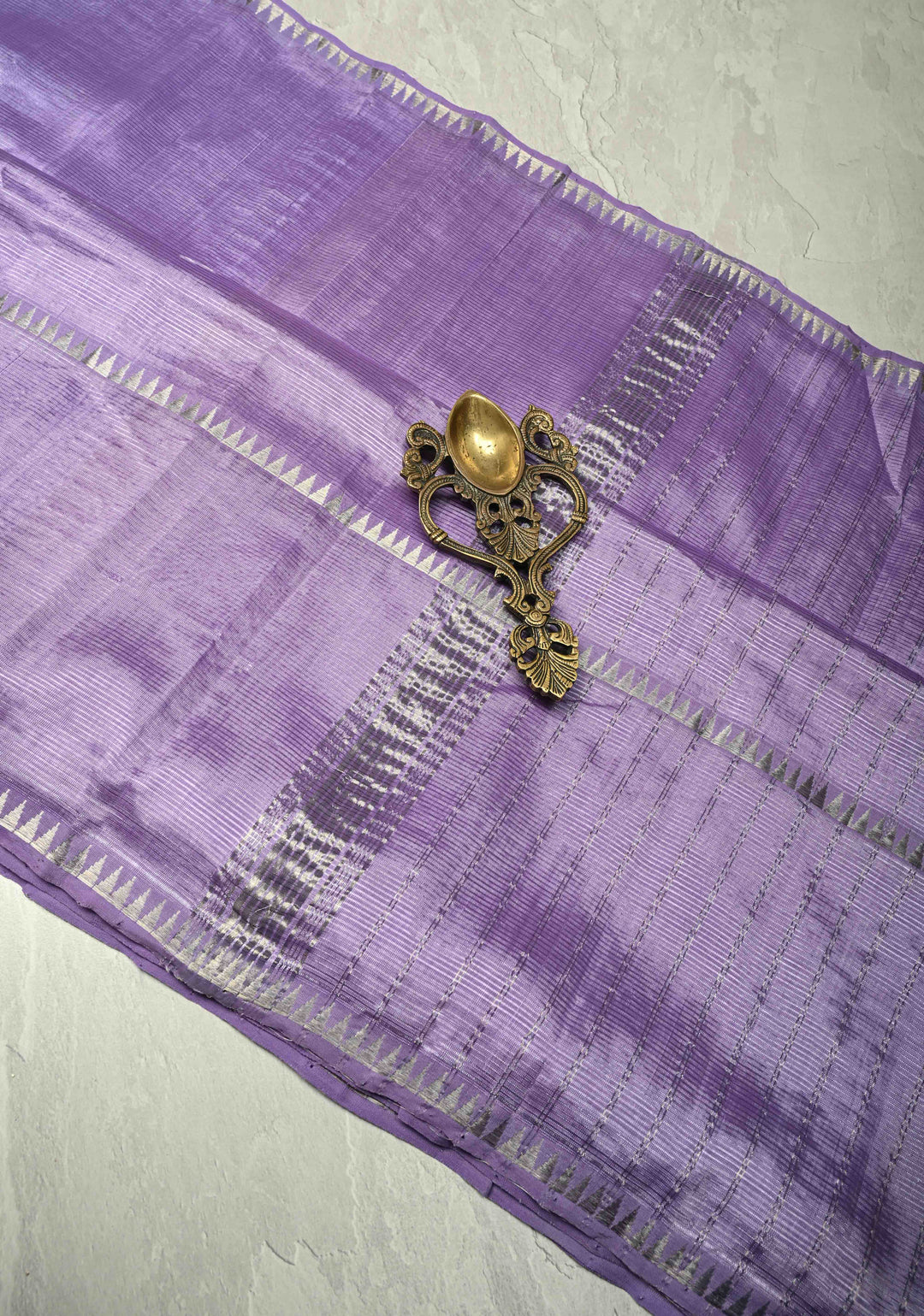 Lavender Handwoven Mangalagiri Silk Cotton Saree with Temple Wide Zari Border
