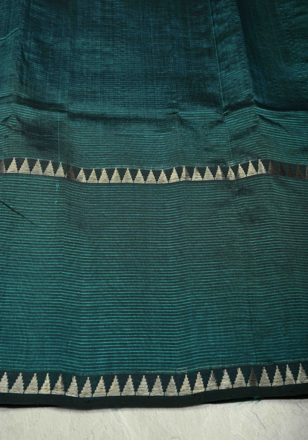 Bottle Green Handwoven Mangalagiri Silk Cotton Saree with Temple Wide Zari Border