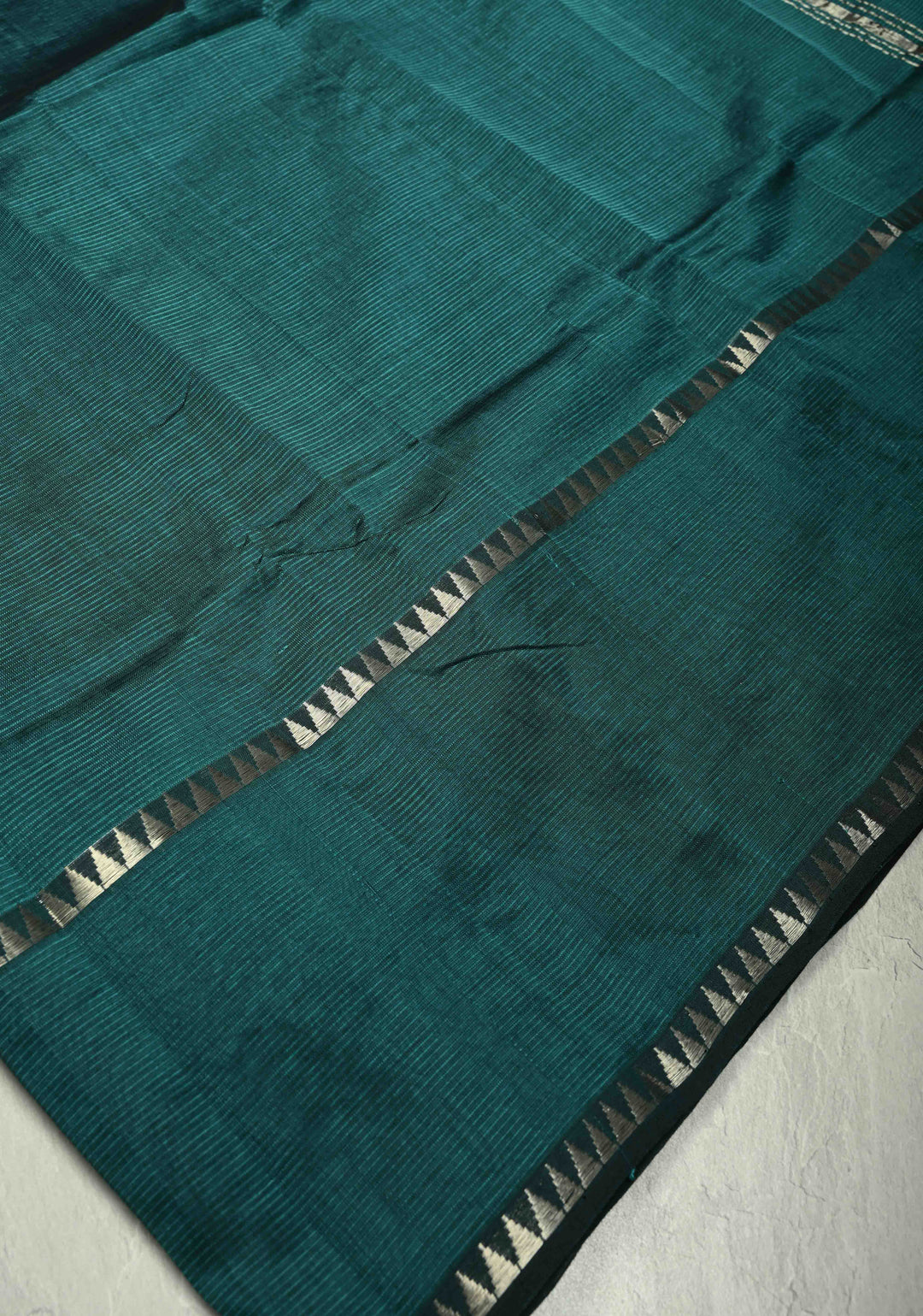 Bottle Green Handwoven Mangalagiri Silk Cotton Saree with Temple Wide Zari Border