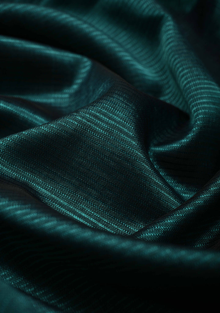 Bottle Green Handwoven Mangalagiri Silk Cotton Saree with Temple Wide Zari Border