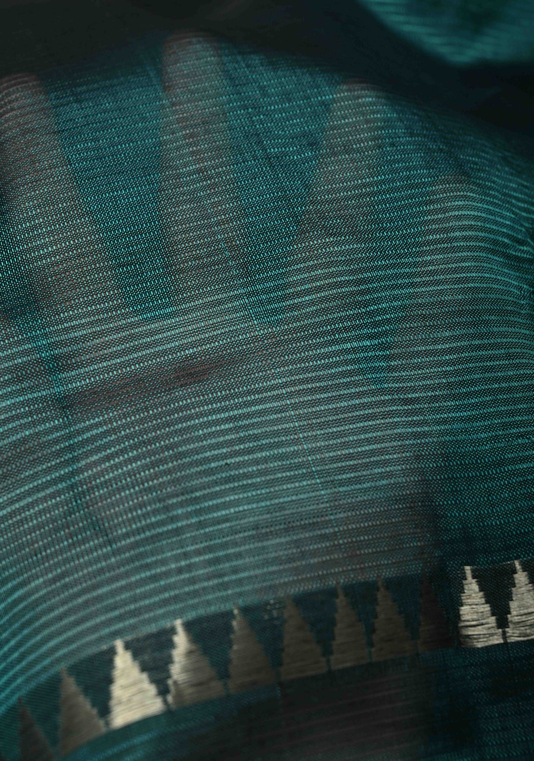 Bottle Green Handwoven Mangalagiri Silk Cotton Saree with Temple Wide Zari Border