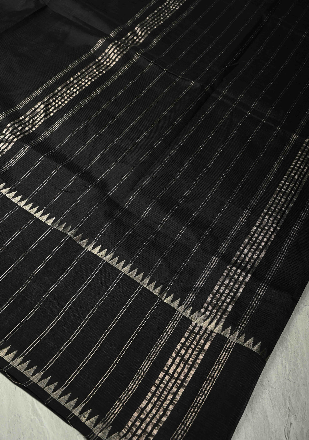 Black Handwoven Mangalagiri Silk Cotton Saree with Temple Wide Zari Border