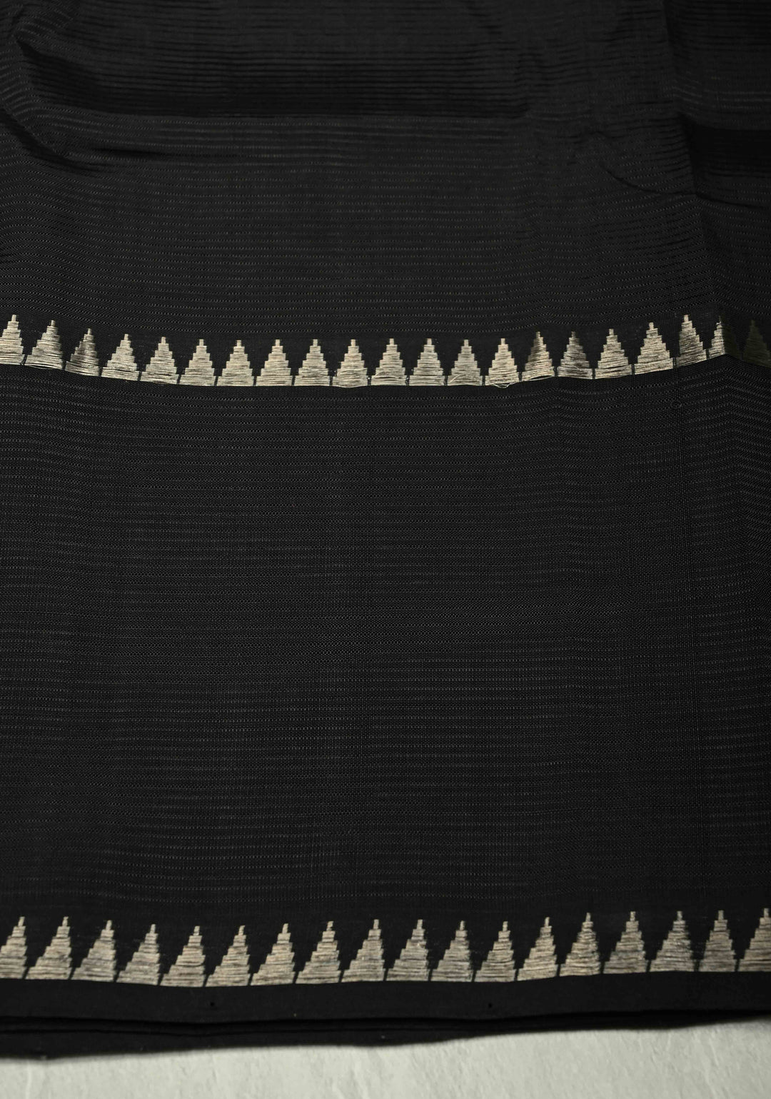 Black Handwoven Mangalagiri Silk Cotton Saree with Temple Wide Zari Border
