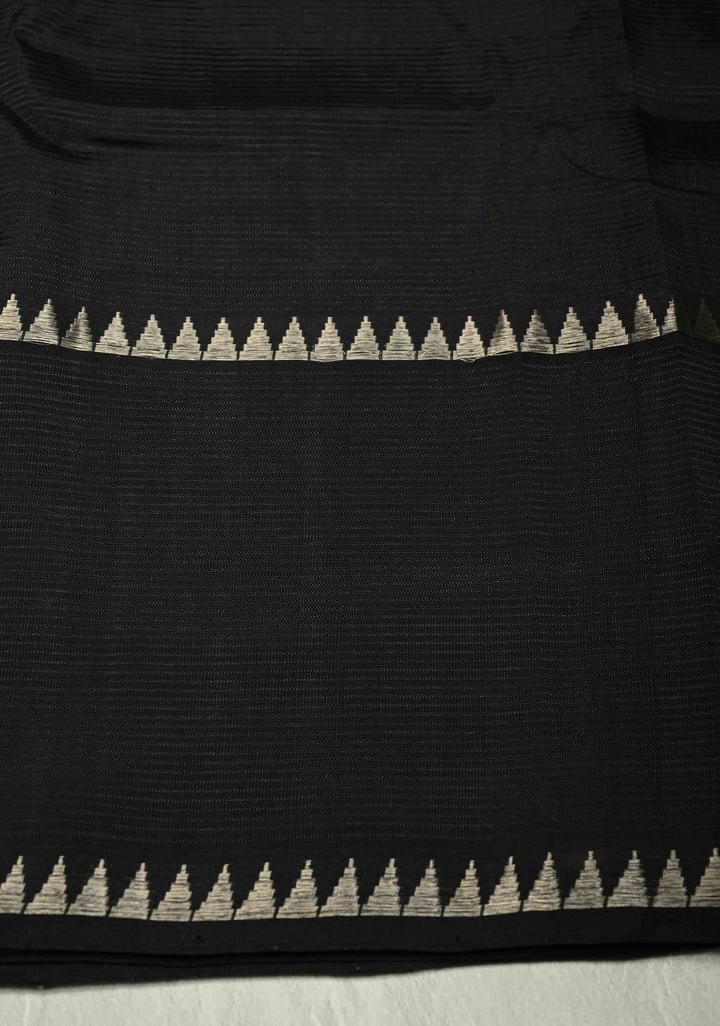 Black Handwoven Mangalagiri Silk Cotton Saree with Temple Wide Zari Border