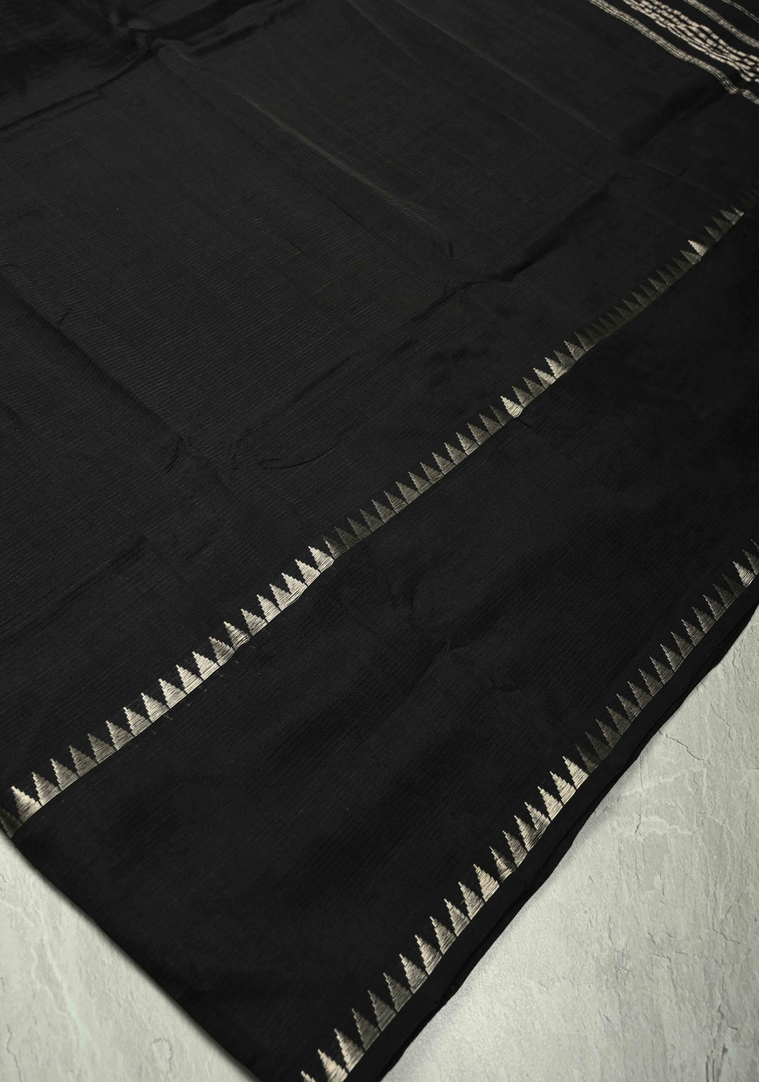 Black Handwoven Mangalagiri Silk Cotton Saree with Temple Wide Zari Border