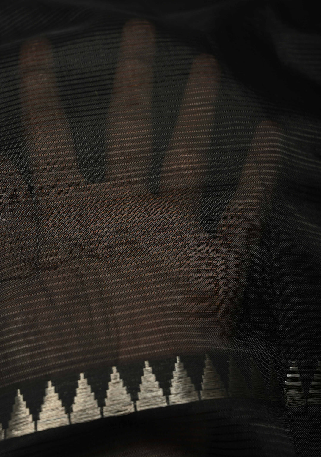 Black Handwoven Mangalagiri Silk Cotton Saree with Temple Wide Zari Border