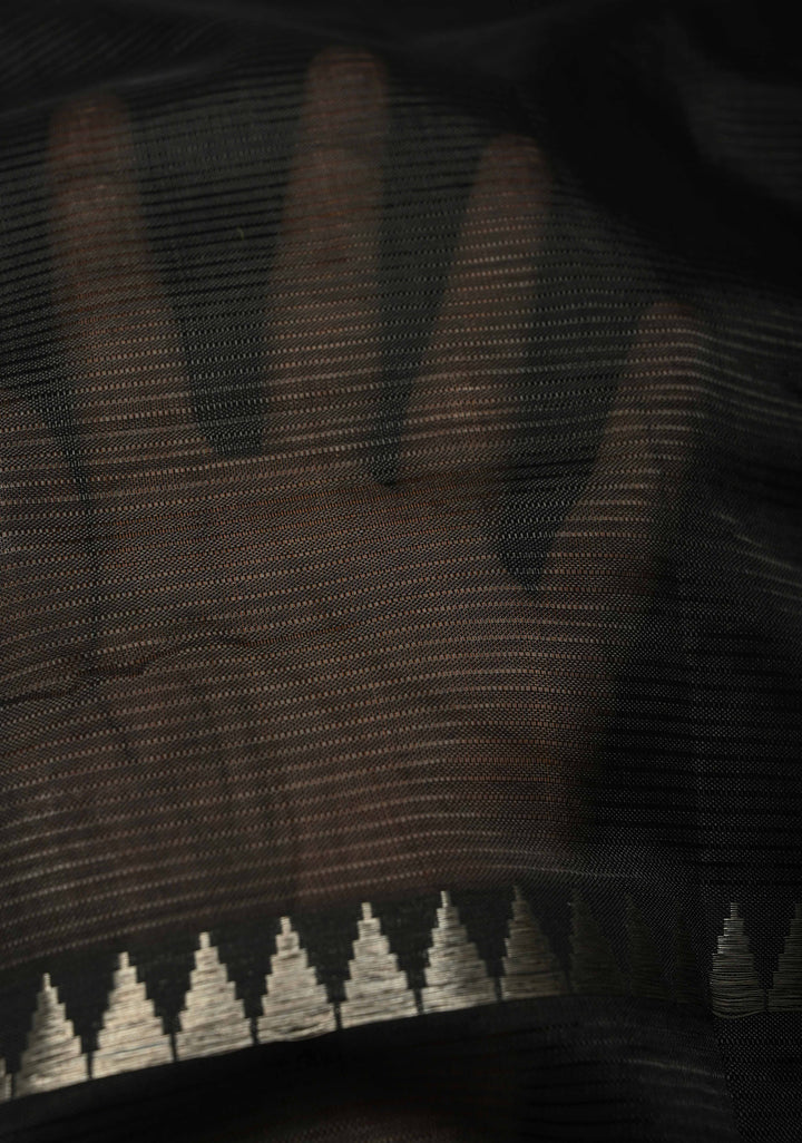 Black Handwoven Mangalagiri Silk Cotton Saree with Temple Wide Zari Border
