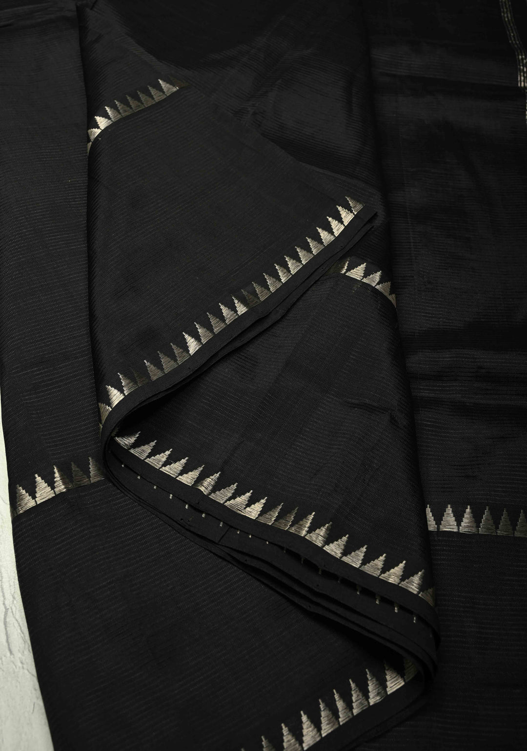 Black Handwoven Mangalagiri Silk Cotton Saree with Temple Wide Zari Border